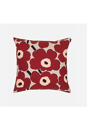 Marimekko Pieni Unikko Kissenbezug 50x50 cm-Rot/Rosa/Grau-Beige